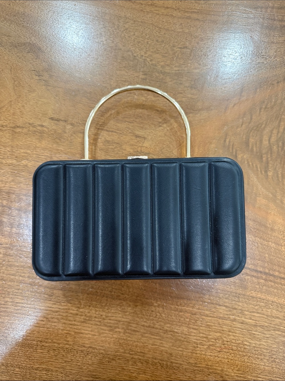 Classic Black Quilted Top-Handle Clutch